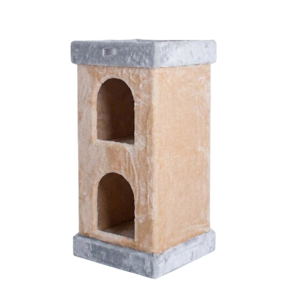 Pressed Wood 2-Story Cat House with Sisal Carpet and Faux Fur Condo