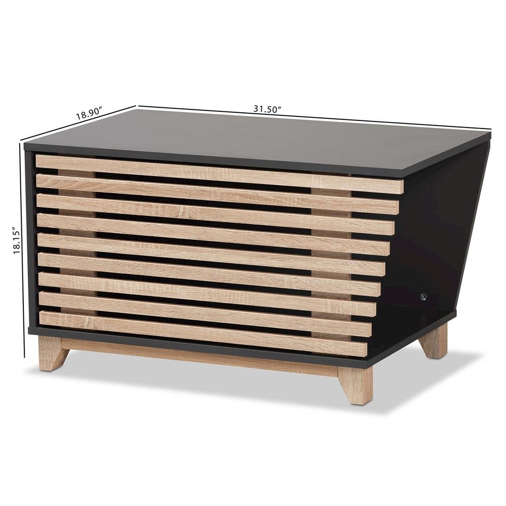 Two-Tone Dark Grey and Oak Finished Wood Cat Litter Box Cover House