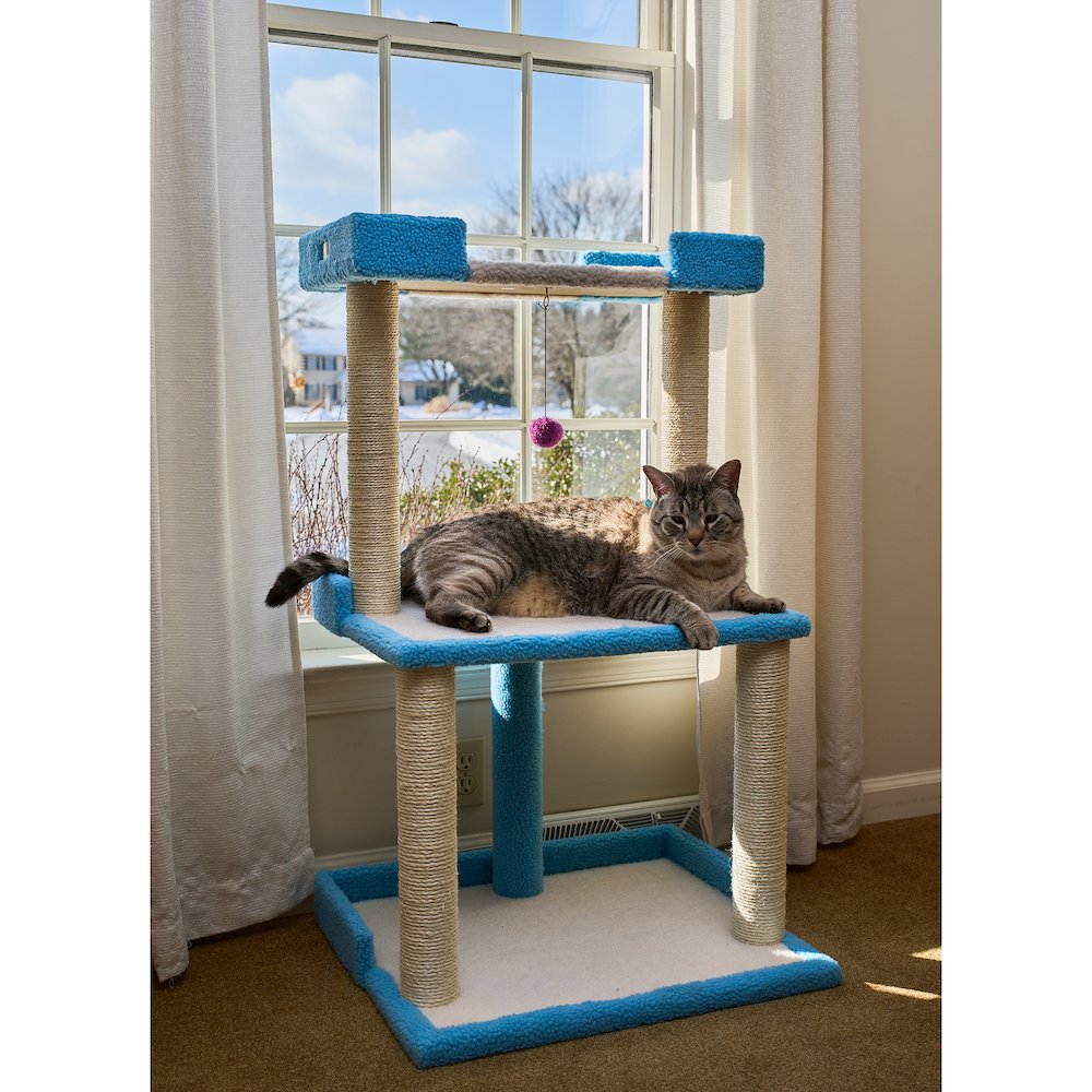 Cat Tree for Large Cats: 41" Real Wood Tower with Scratching Posts And Perches