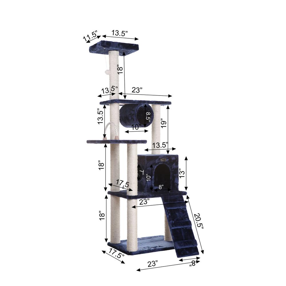71" Navy Real Wood Cat Climbing Tower, Cat Scratching Furniture