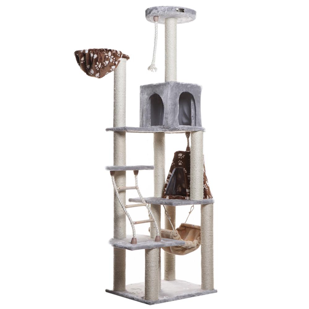Wood Cat Climber Play House, Cat Furniture,Lounge Basket, Silver Gray