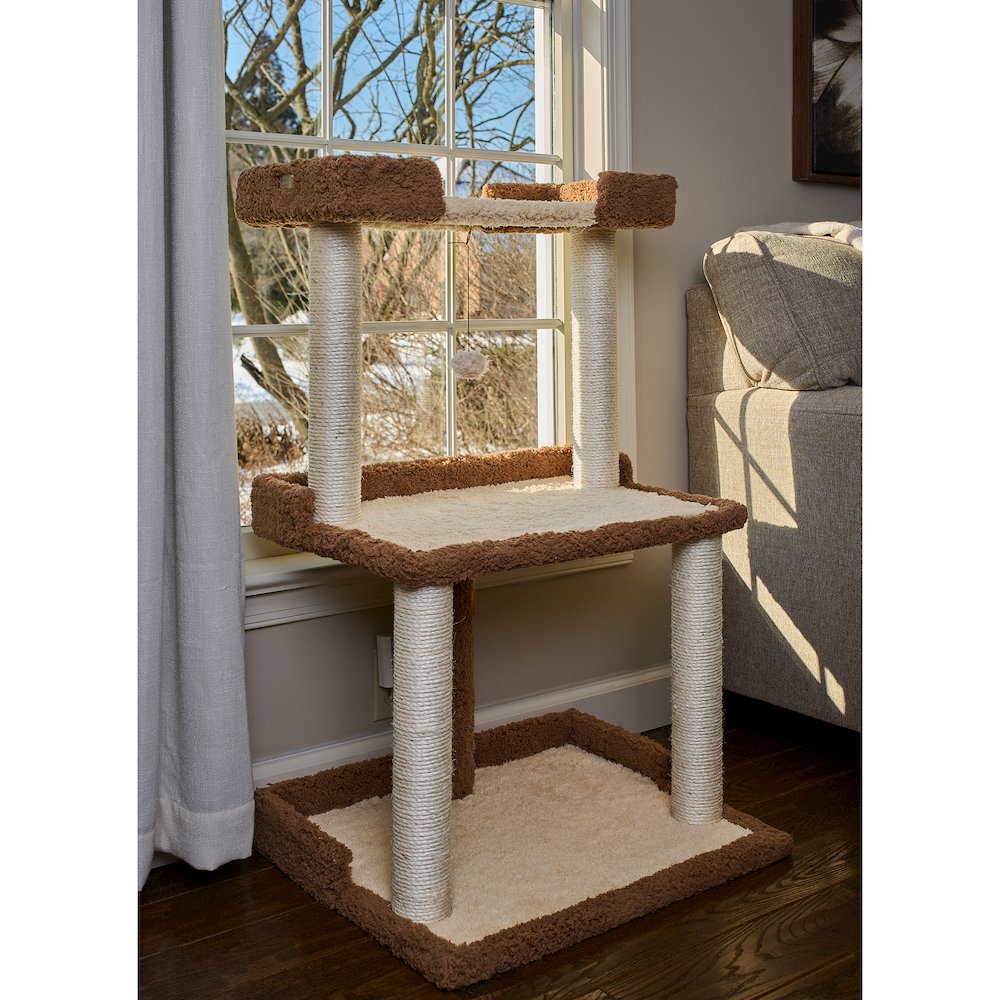 Cat Tree for Large Cats, 41" Real Wood Cat Tower with Scratching Posts