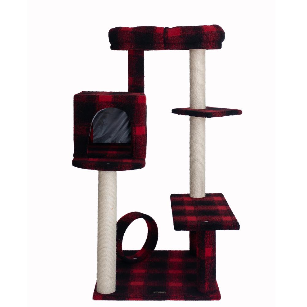 50-Inch Classic Real Wood Cat Tree With Veranda, Bench, Mini Perch