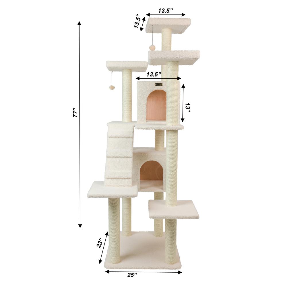 Real Wood Cat Tree In Ivory, Multi Levels With Ramp
