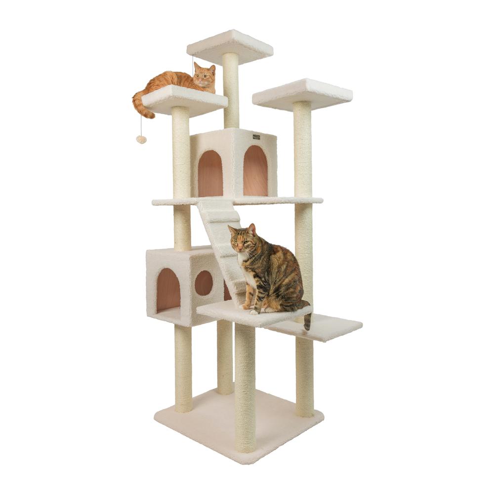 Real Wood Cat Tree In Ivory, Multi Levels With Ramp