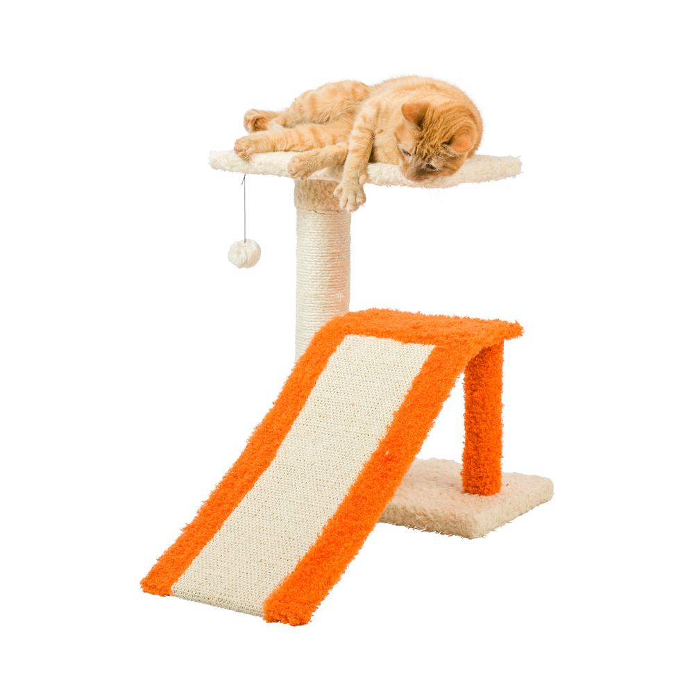 Two-Level Platform Real Wood Scratcher W Sisal Carpet Ramp