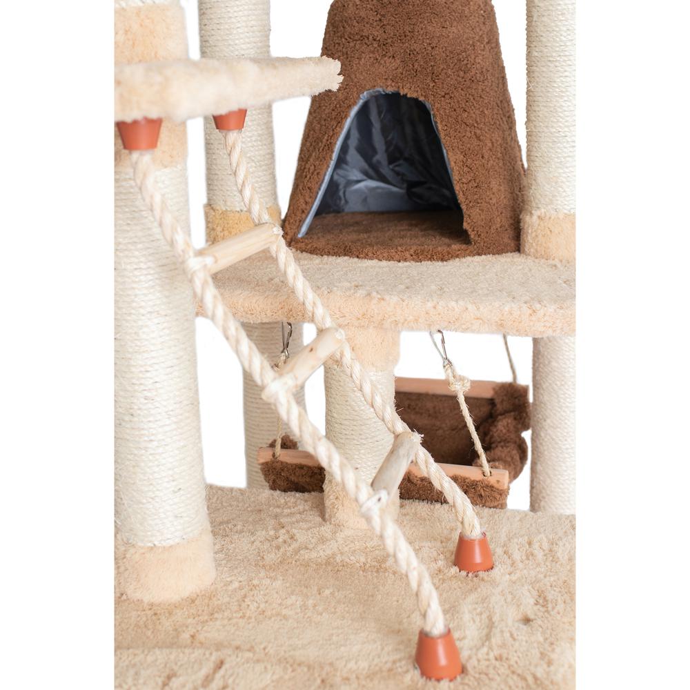 Wood Cat Climber Play House, Cat Furniture With Playhouse,Lounge Basket, In Gold