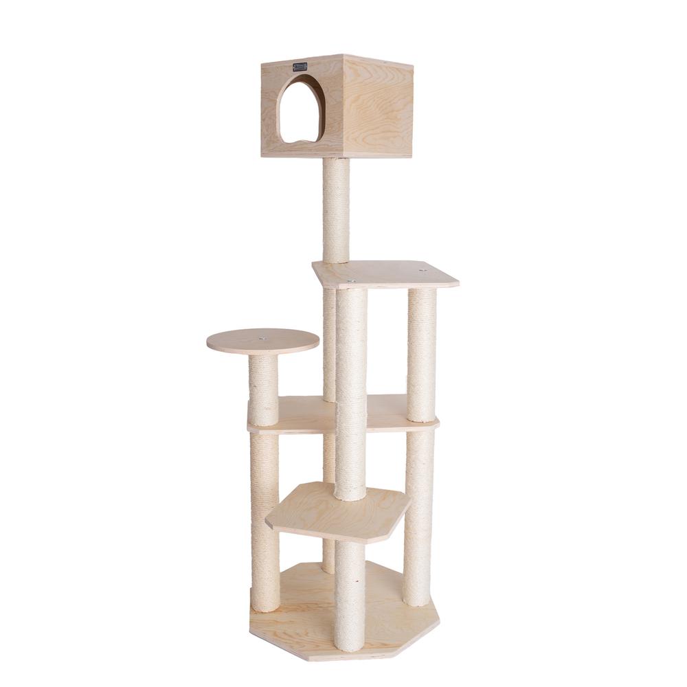 Real Wood Premium Scots Pine 69-Inch Cat Tree With Five Levels, Perch, Condo