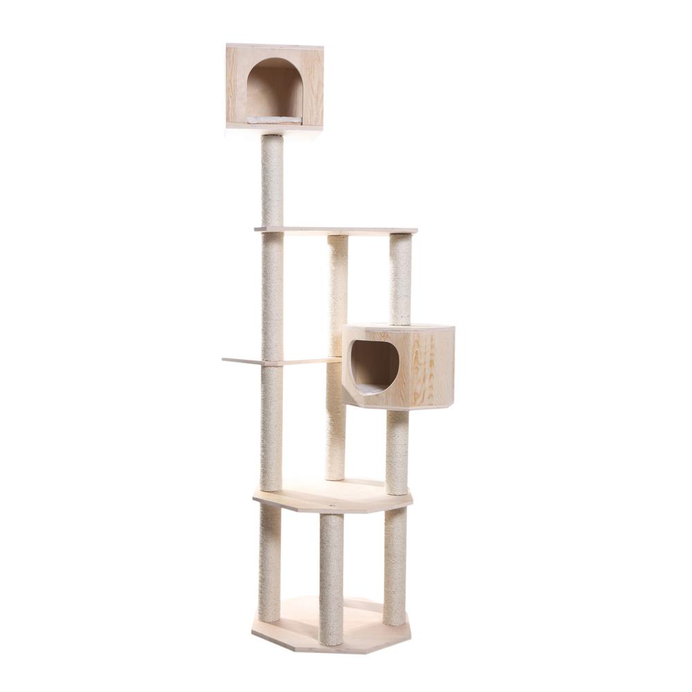Real Wood Premium Scots Pine 85-Inch Cat Tree With Five Levels, Two Condos