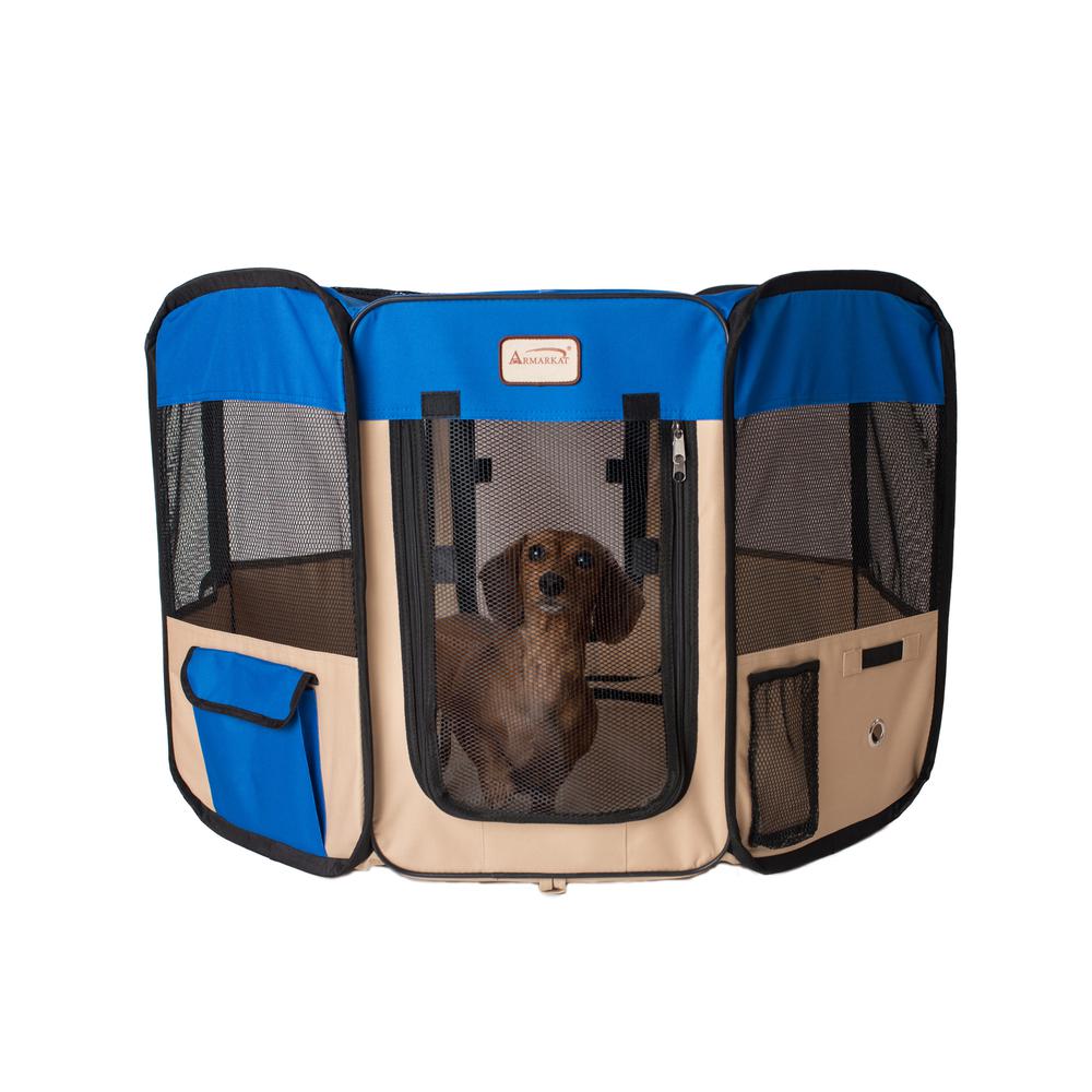 Portable Pet Playpen In Combo in Blue & Beige