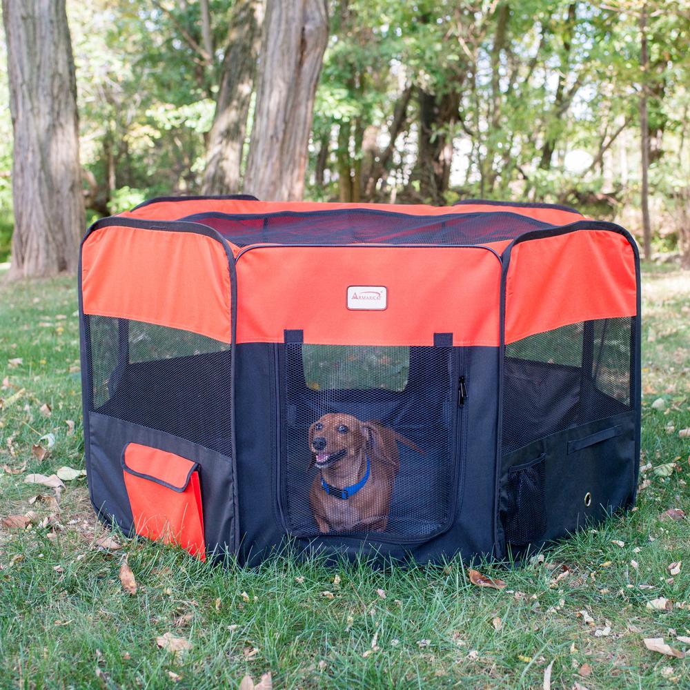 Portable Pet Playpen In Black And Red Combo Medium