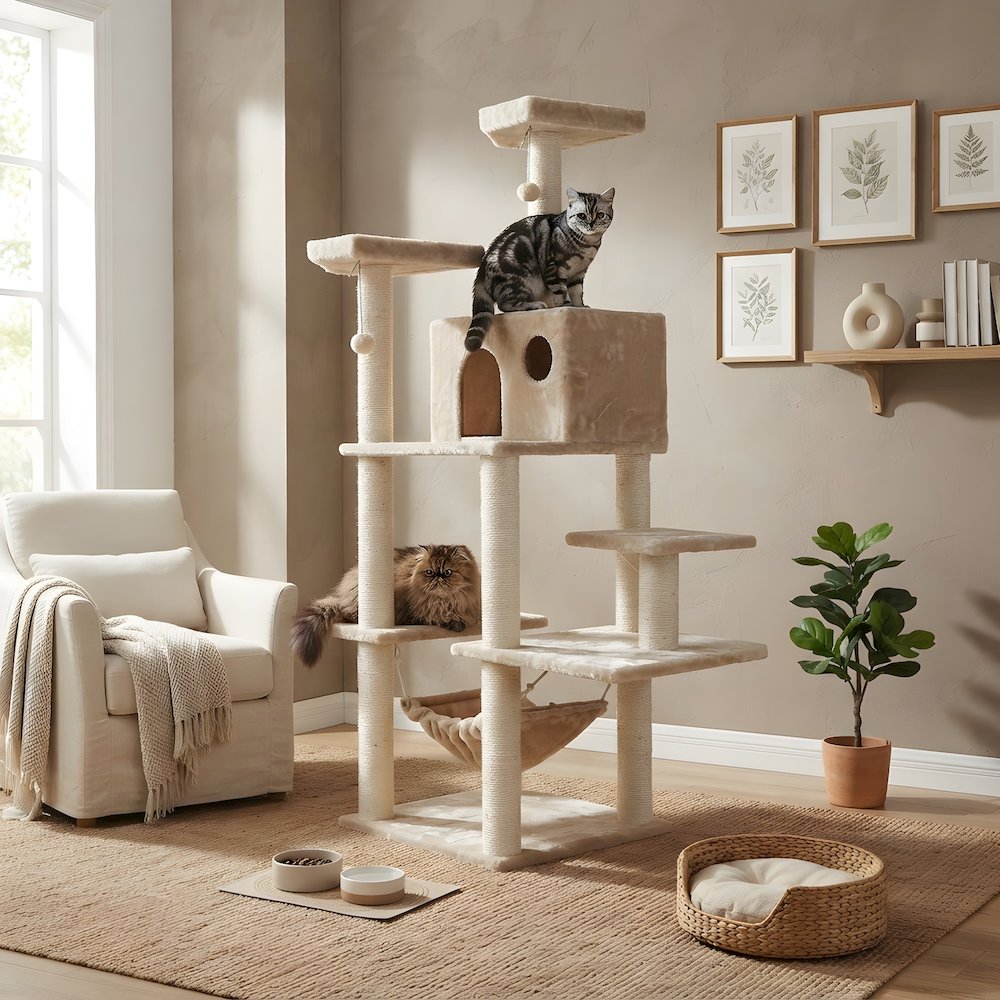 Pressed Wood Multi-Level Cat Tree with Condo and Sisal Scratching Post