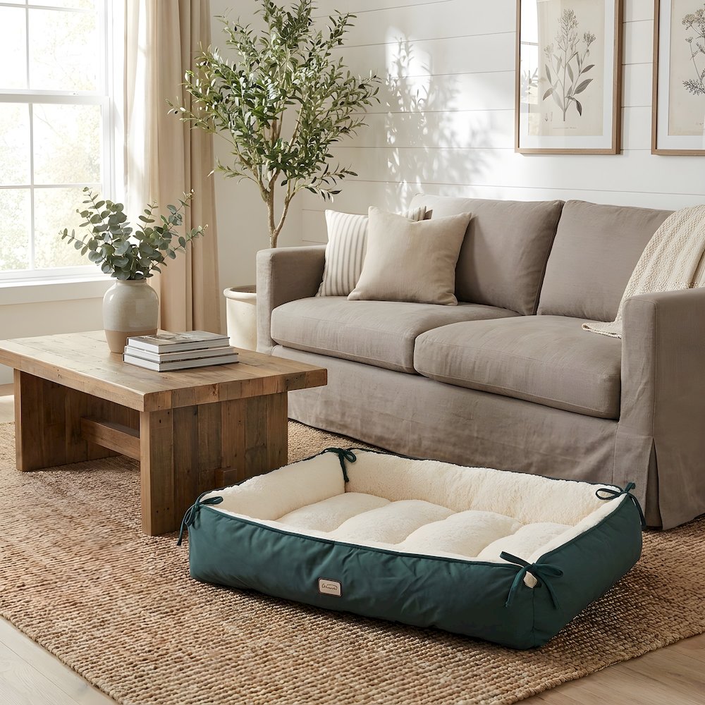 Polyester Upholstered Pet Bed with Raised Rim and Extra Padded Centers