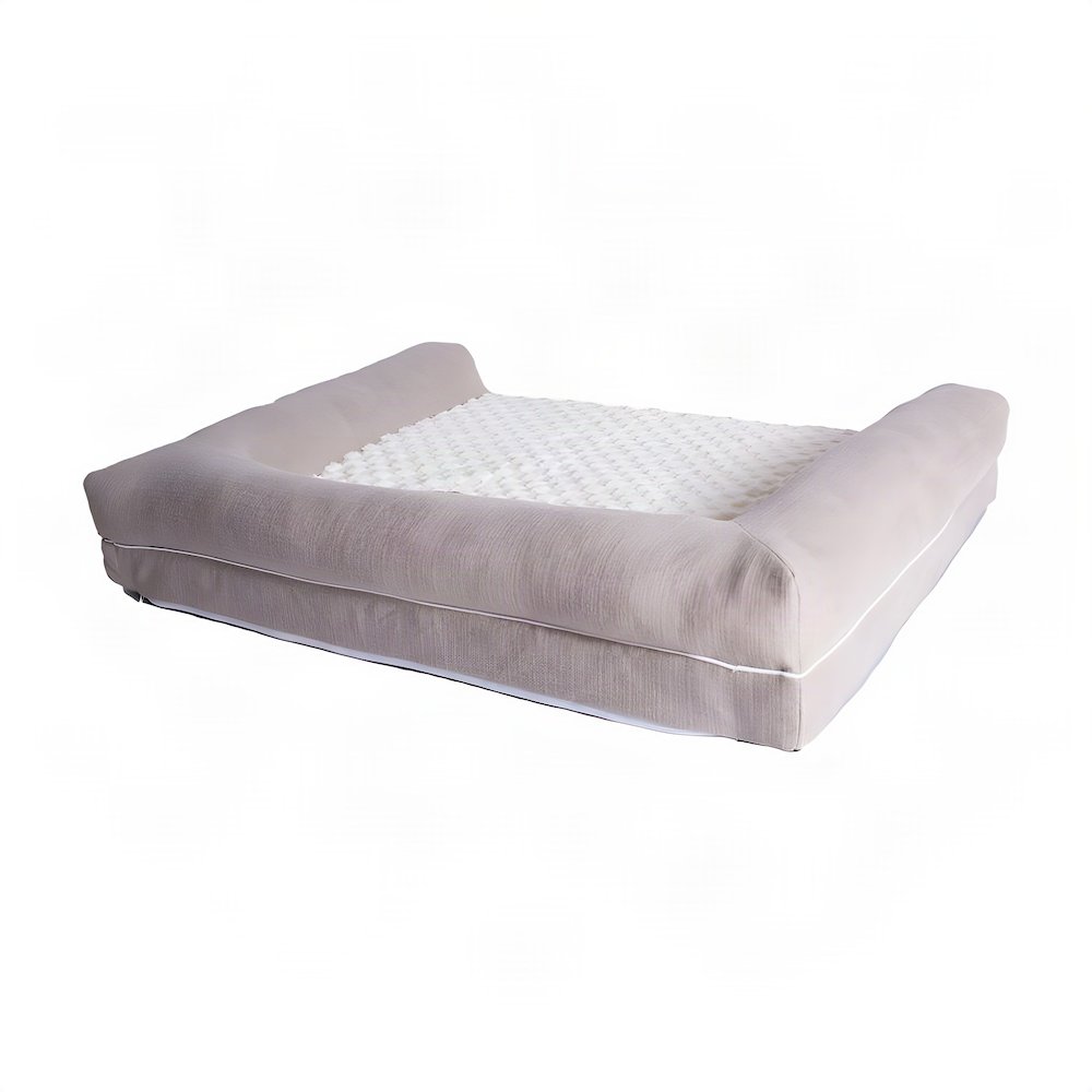 Bison Pets Bolstered Pet Bed with Memory Foam and Plush Top, Ivory & Beige
