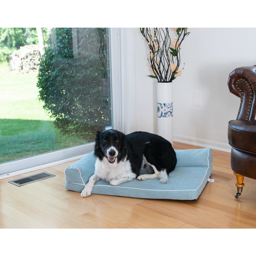 Soothing Blue Medium Bolstered Pet Bed With Poly Fill Cushion