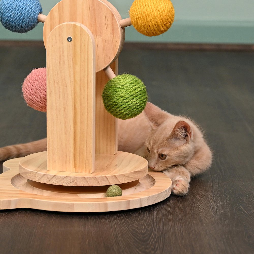 Pinewood Ferris Wheel Cat Toy - Interactive Play Center