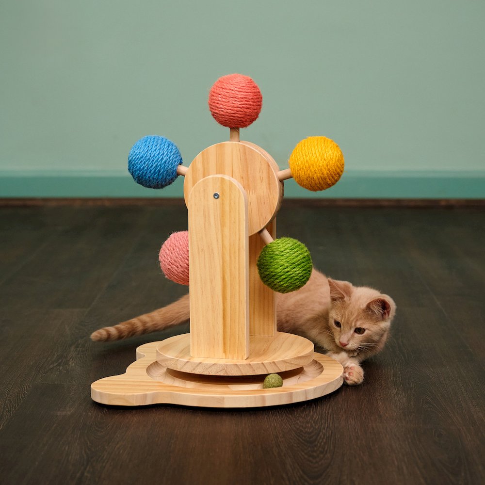 Pinewood Ferris Wheel Cat Toy - Interactive Play Center