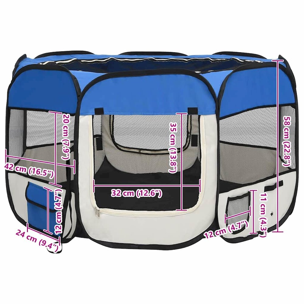 vidaXL Foldable Dog Playpen with Carrying Bag Blue 43.3"x43.3"x22.8