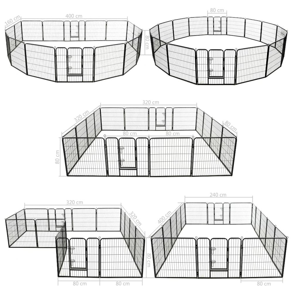 Dog Playpen Black Powder-Coated Steel Large Collapsible 31.5W x 31.5D x 31.5H