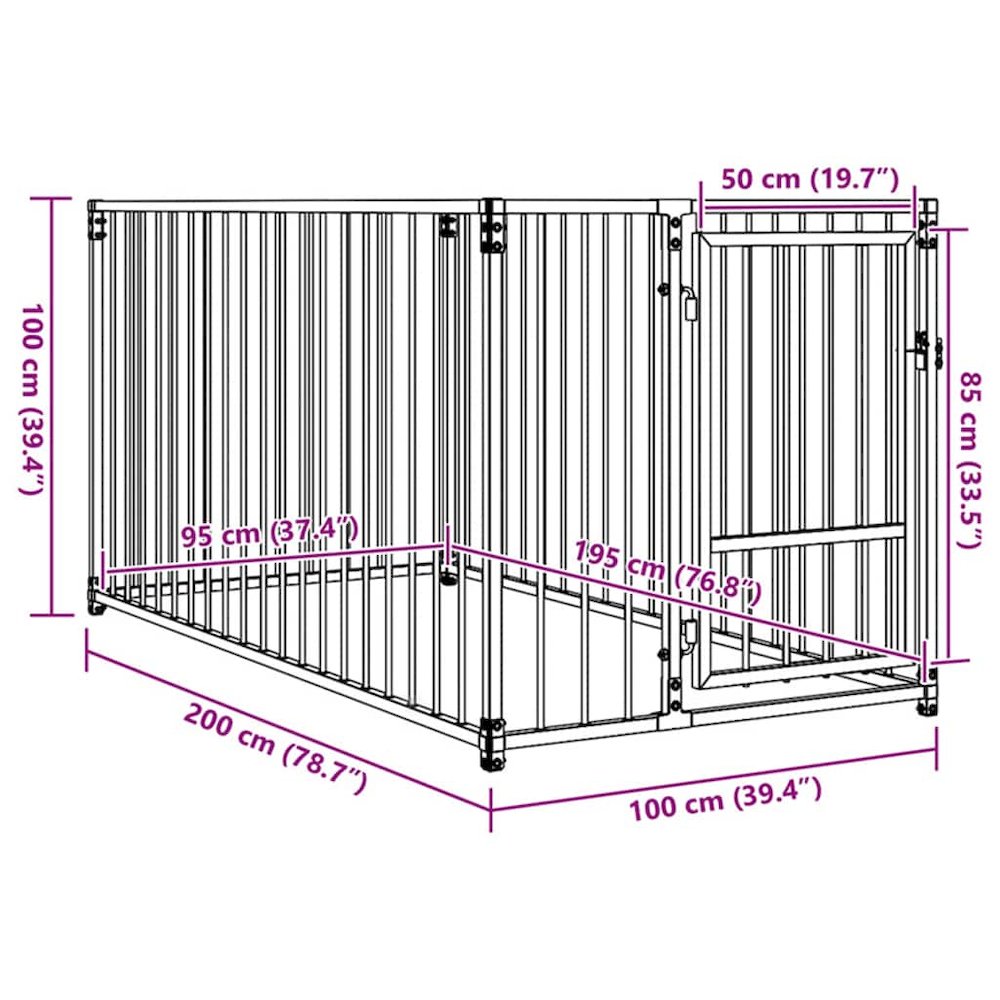 Dog Kennel Silver Steel Medium Durable Dog Kennel Rectangular