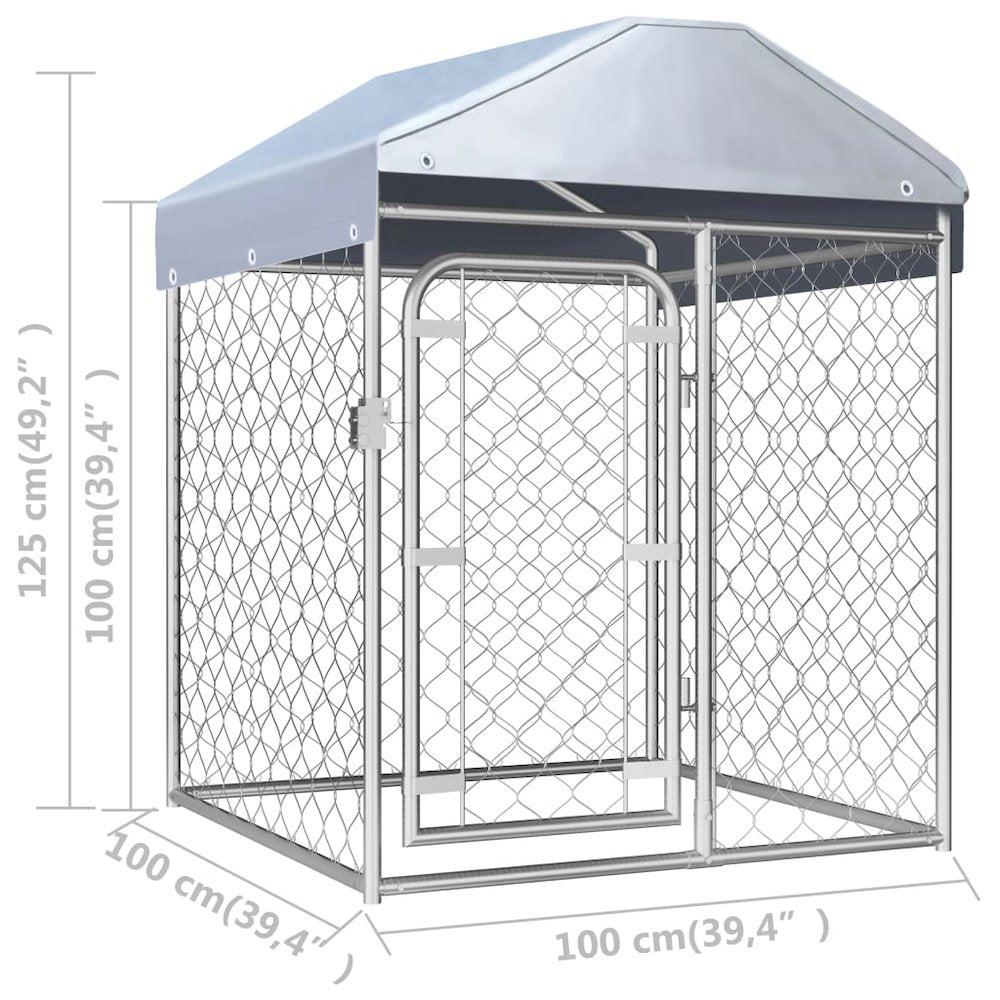 Dog Kennel Silver Galvanized Steel, Polyethylene Large Locks