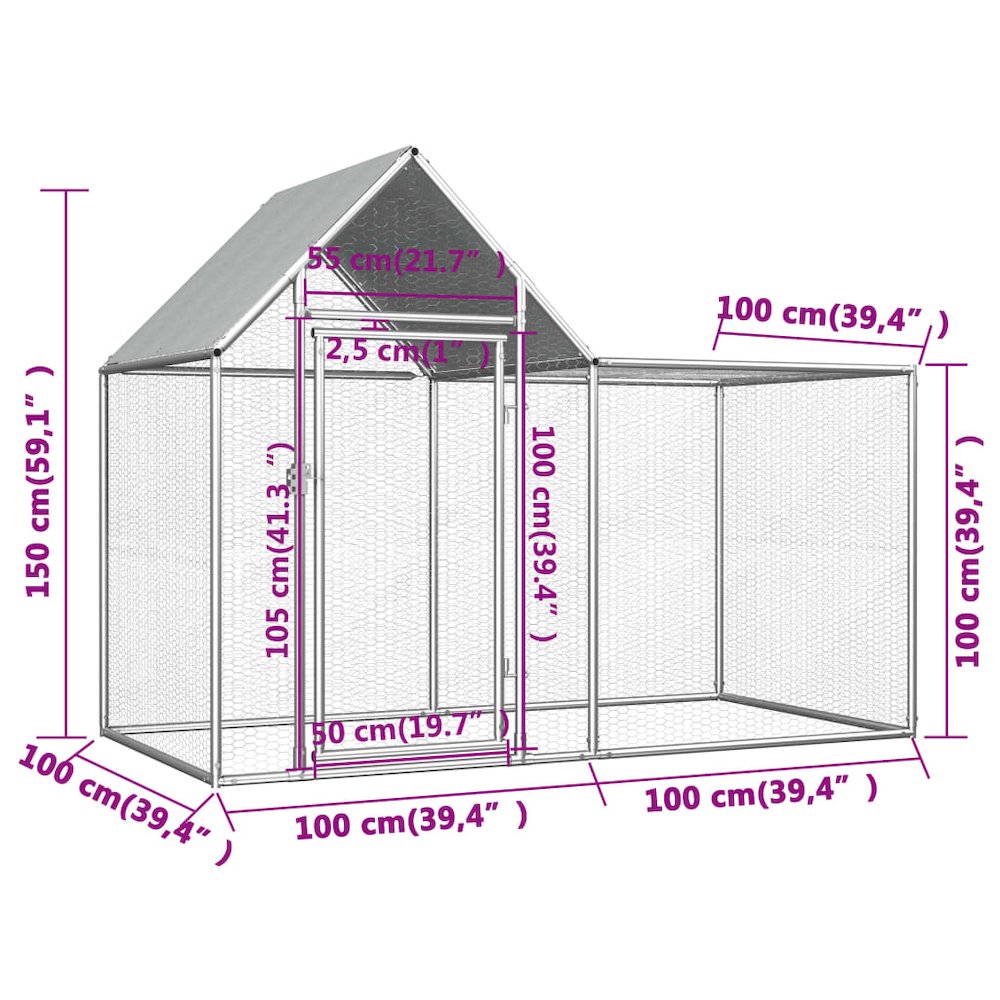 Chicken Coop Silver Galvanized Steel Large Durable Chicken Coop