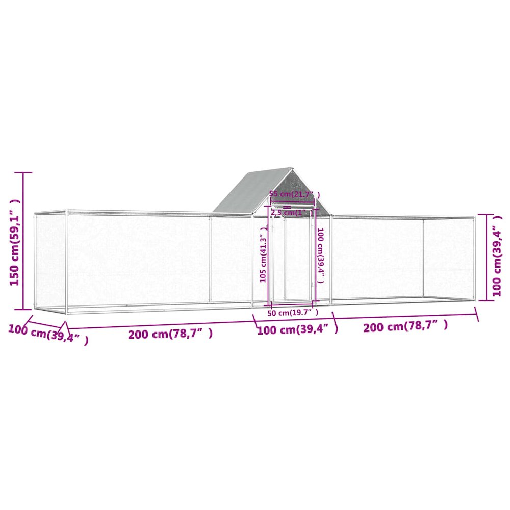 Chicken Coop Silver Galvanized Steel 196.9W x 139.4D x 59.1H