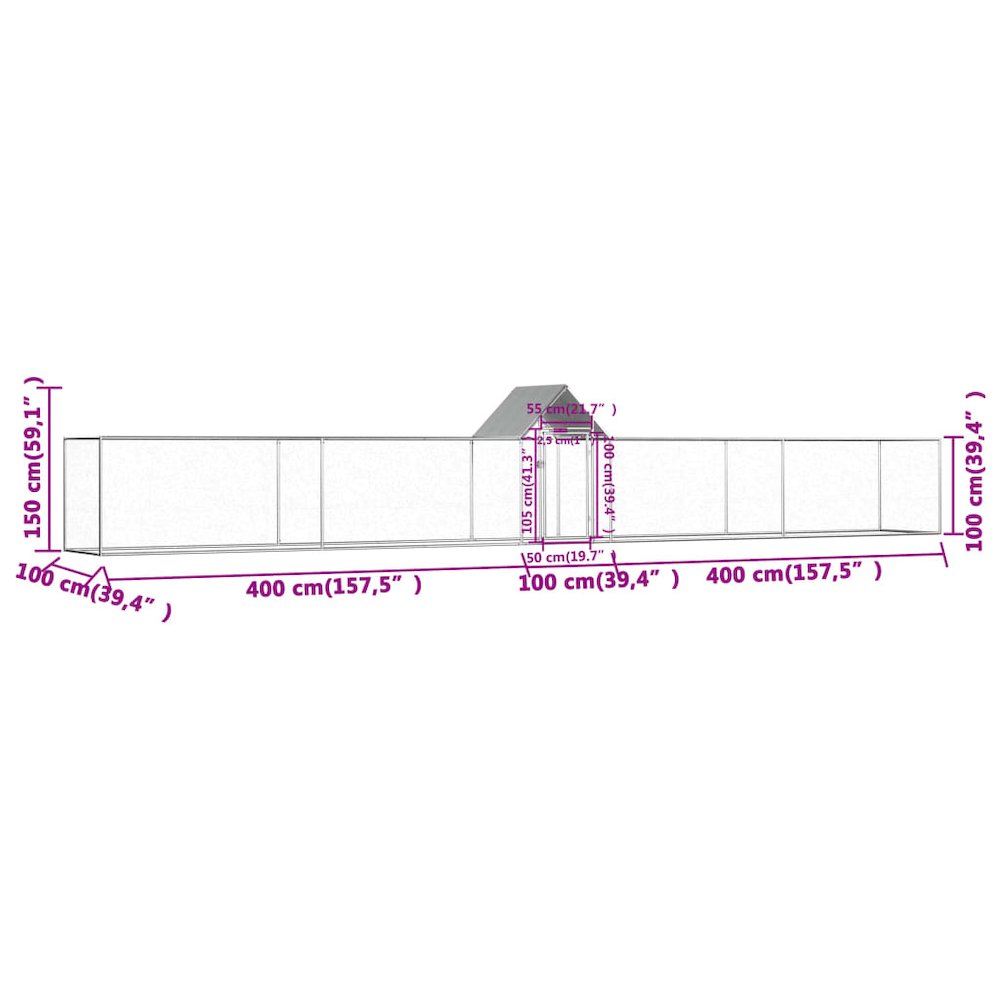 Chicken Coop Silver Galvanized Steel Large Durable