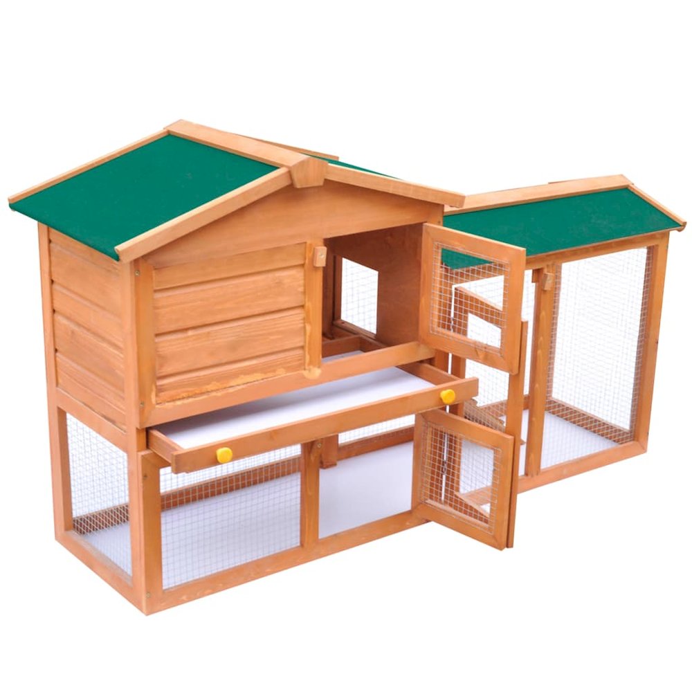 Rabbit Hutch Green Pine Wood Large Rectangular