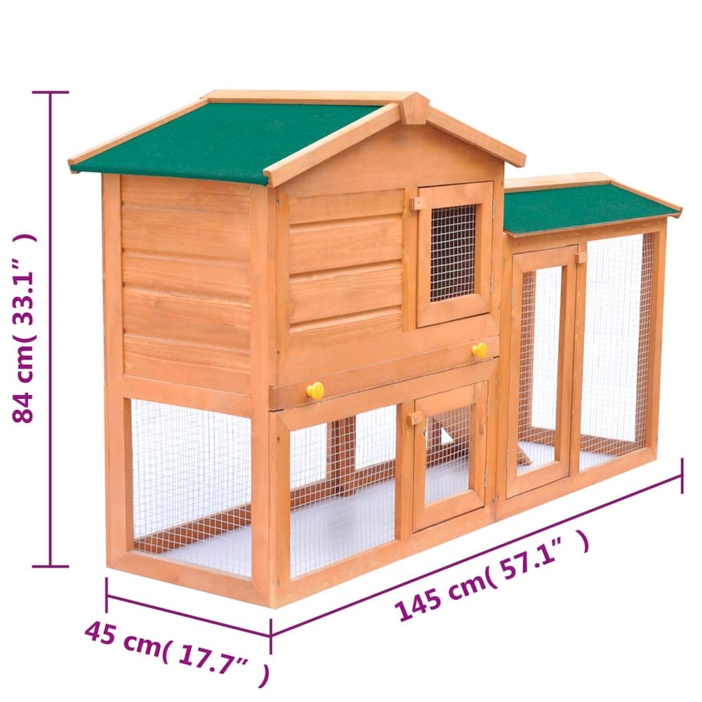 Rabbit Hutch Green Pine Wood Large Rectangular