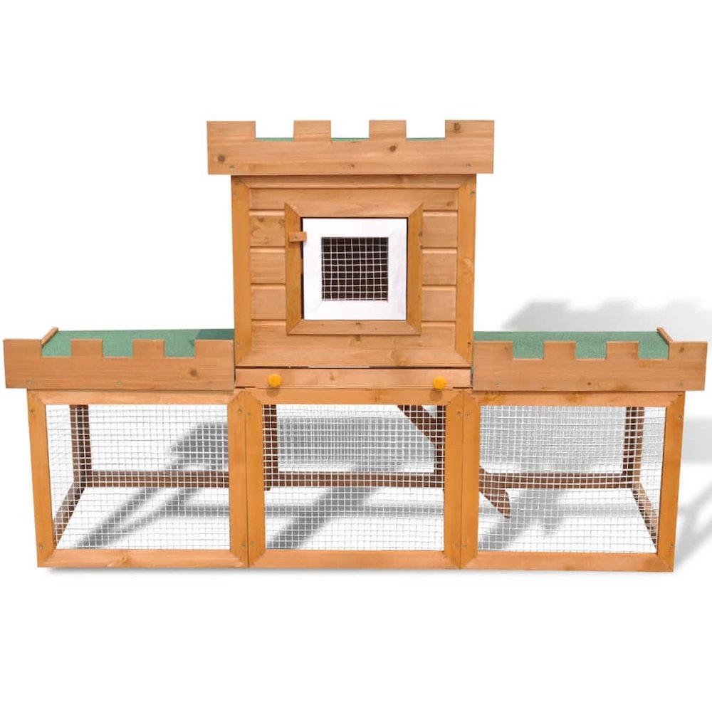 Rabbit Hutch Wooden Brown and Green Roof