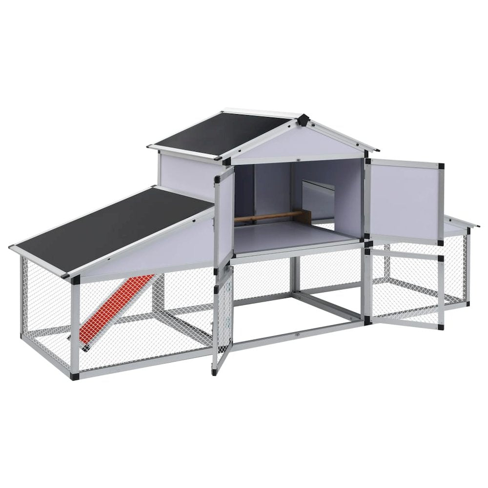 Chicken Coop Silver, Black Aluminum, Iron Wire Mesh, Mdf Large
