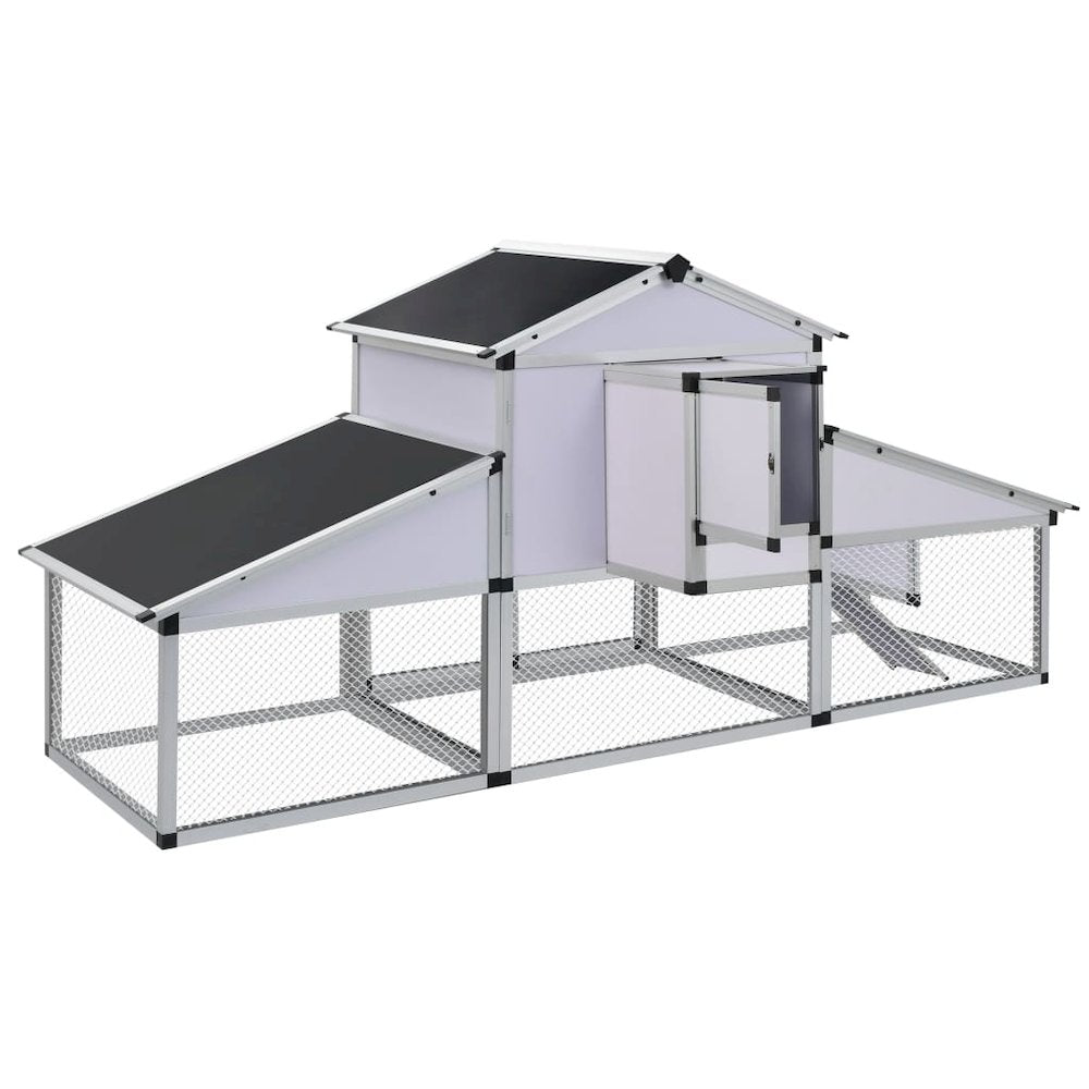 Chicken Coop Silver, Black Aluminum, Iron Wire Mesh, Mdf Large