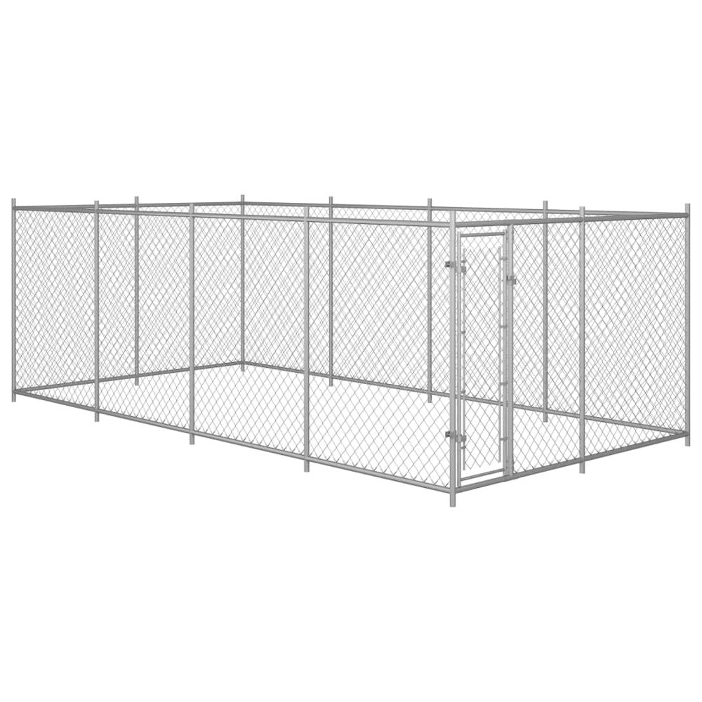 Dog Kennel Silver Galvanized Steel Large Rectangular 150W x 298.8D x 74.4H