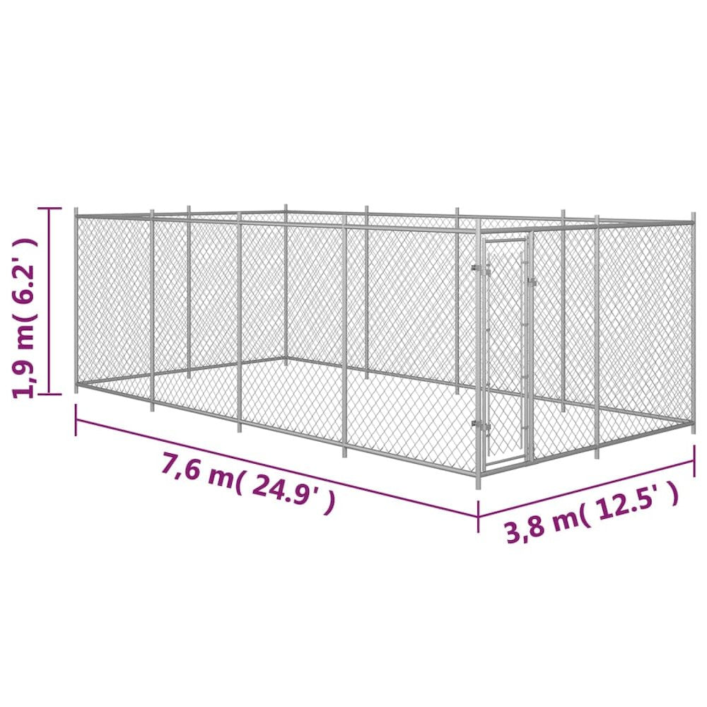 Dog Kennel Silver Galvanized Steel Large Rectangular 150W x 298.8D x 74.4H