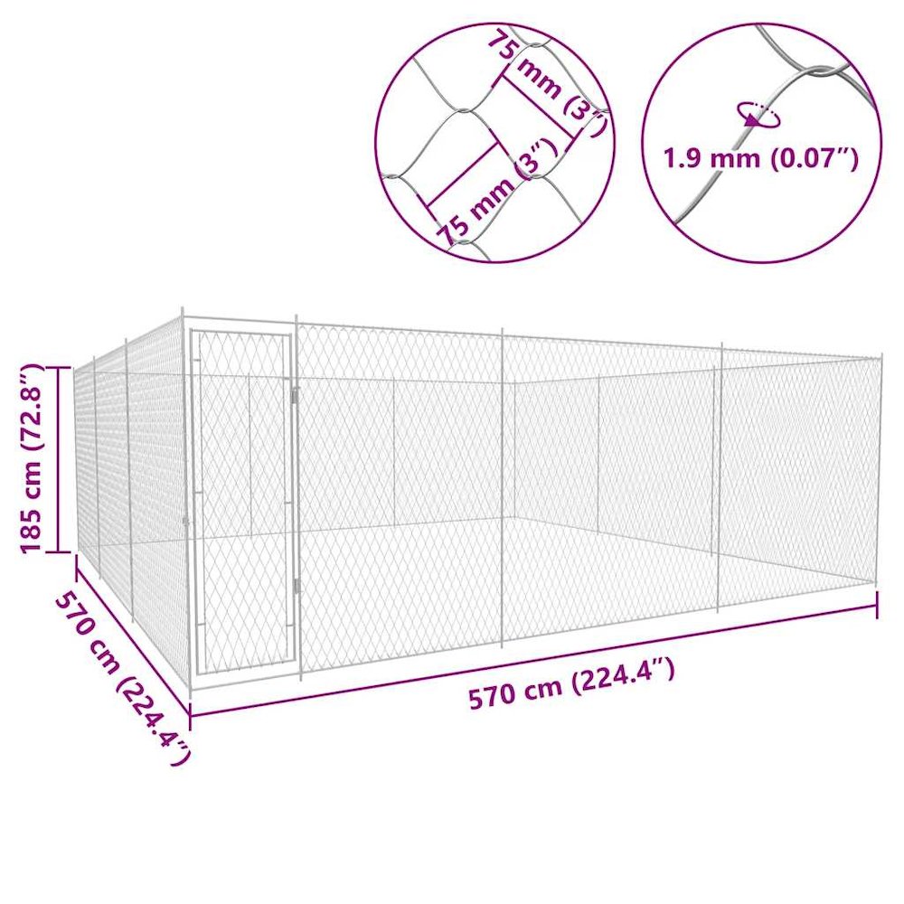 Dog Kennel Silver Galvanized Steel Large Square