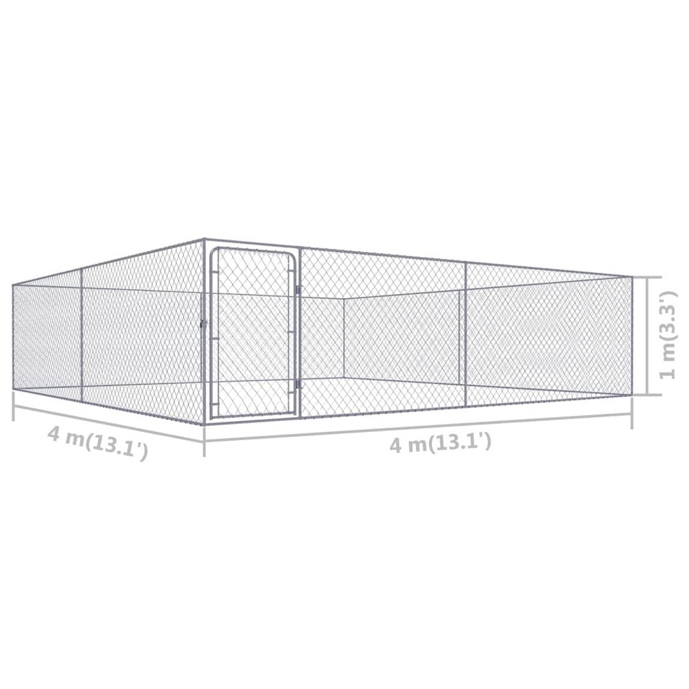 Dog Kennel Silver Galvanized Steel Large Rectangular 157.5W x 157.5D x 39.4H
