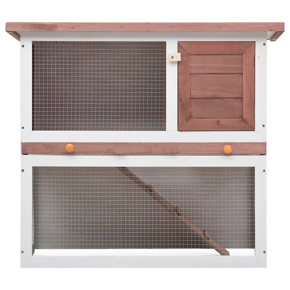 Rabbit Hutch Brown And White Solid Pine Wood, Plywood, Iron Wire Mesh