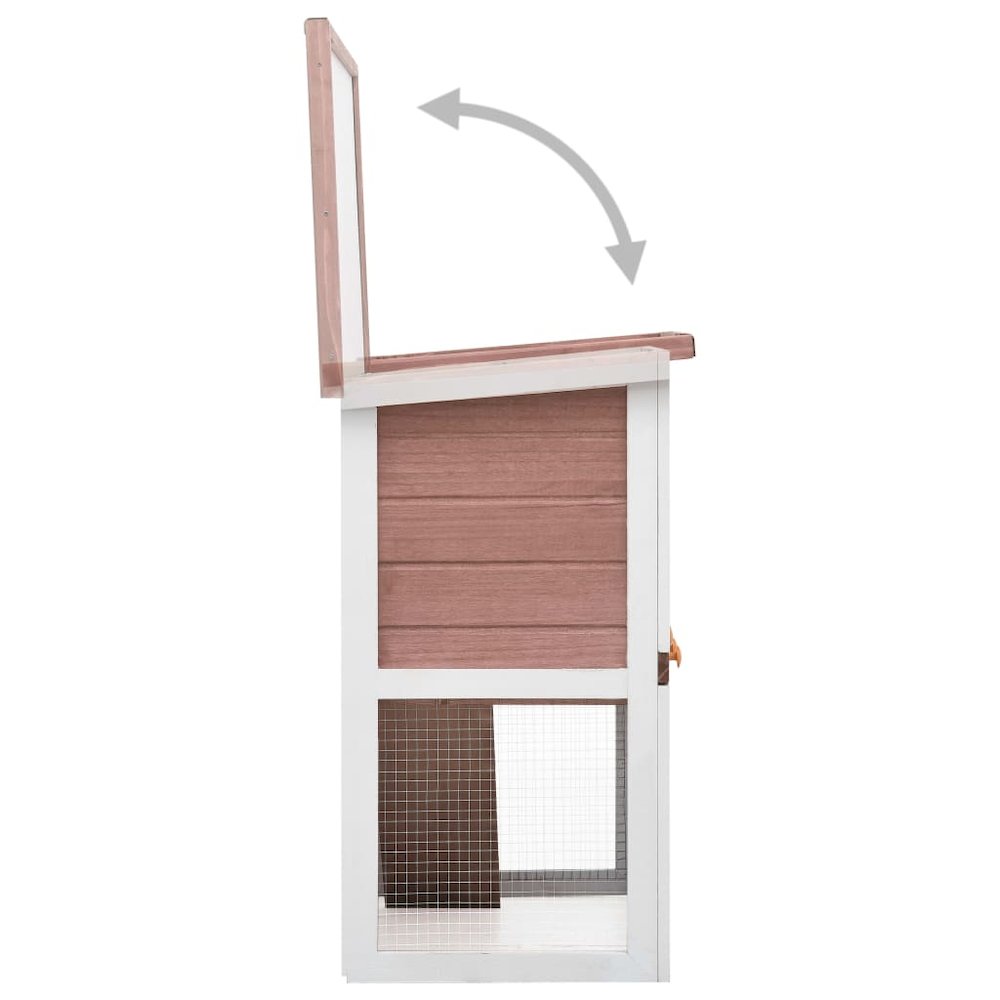 Rabbit Hutch Brown And White Solid Pine Wood, Plywood, Iron Wire Mesh