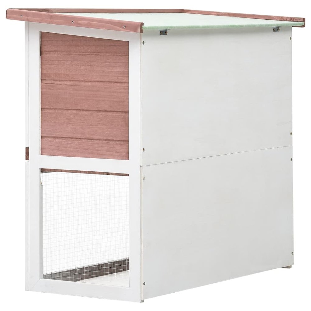 Rabbit Hutch Brown And White Solid Pine Wood, Plywood, Iron Wire Mesh