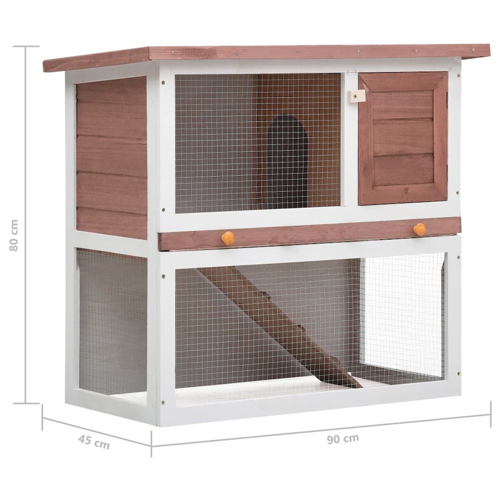 Rabbit Hutch Brown And White Solid Pine Wood, Plywood, Iron Wire Mesh