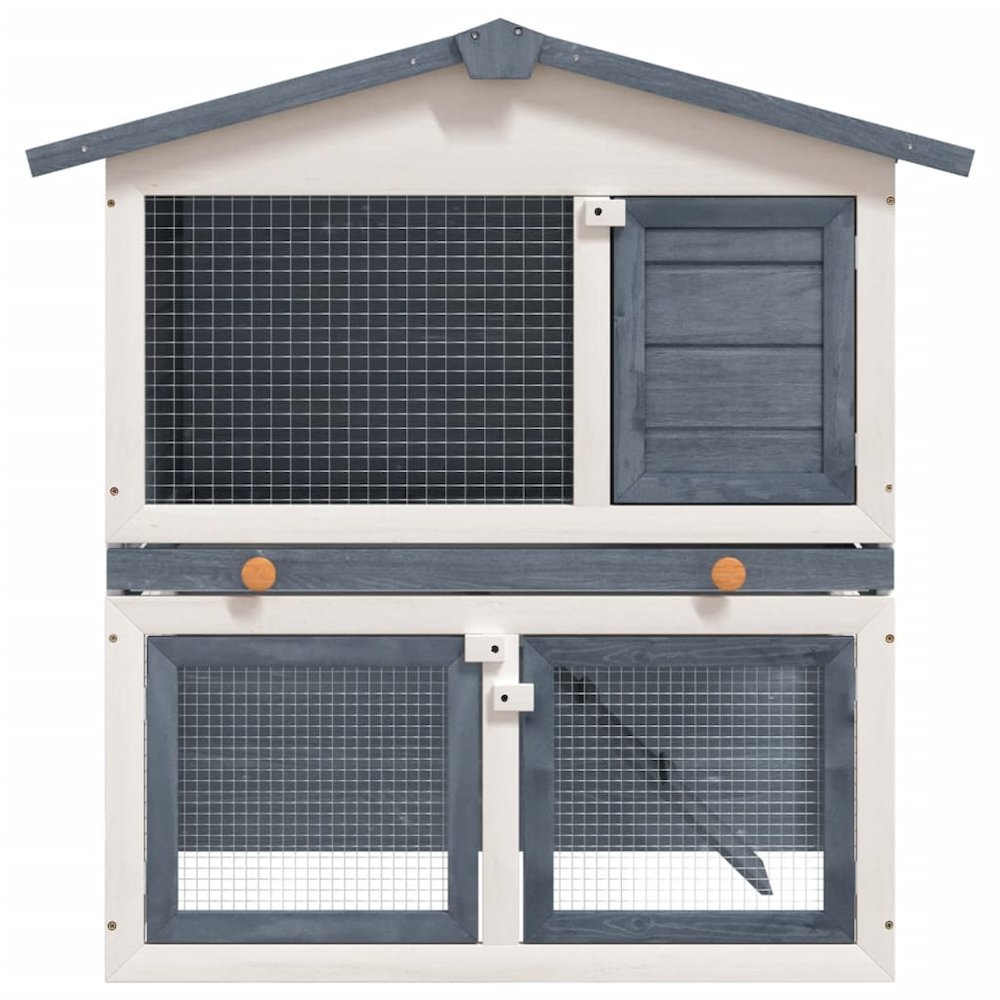 Rabbit Hutch Grey And White Solid Pine Wood, Powder-Coated Iron Mesh