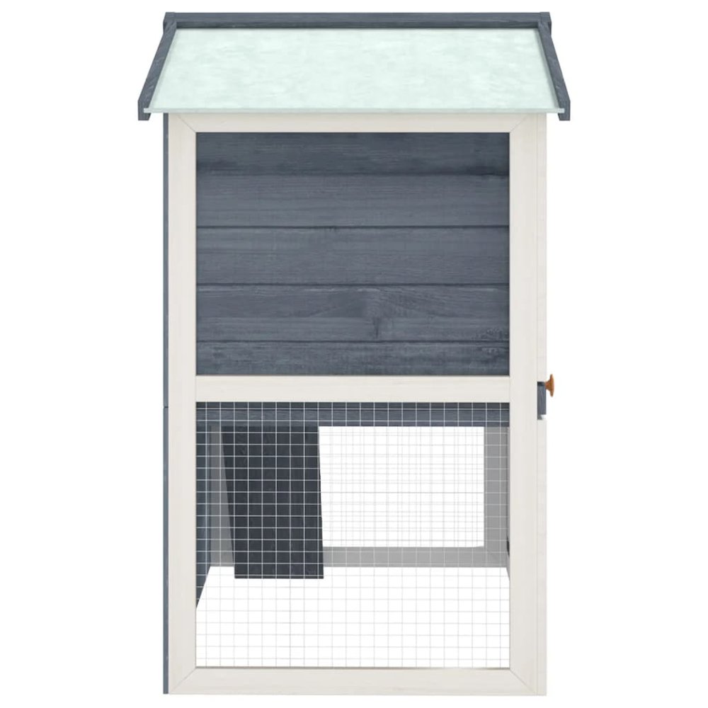 Rabbit Hutch Grey And White Solid Pine Wood, Powder-Coated Iron Mesh