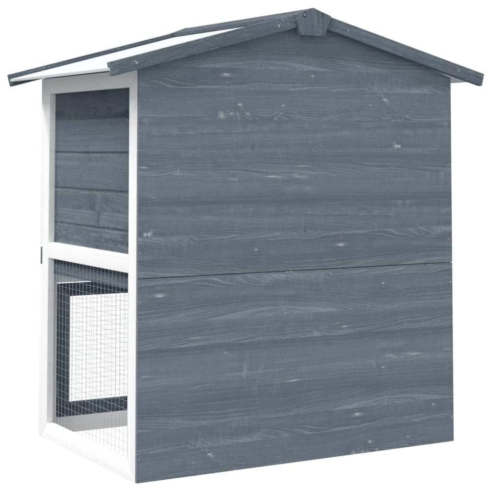 Rabbit Hutch Grey And White Solid Pine Wood, Powder-Coated Iron Mesh