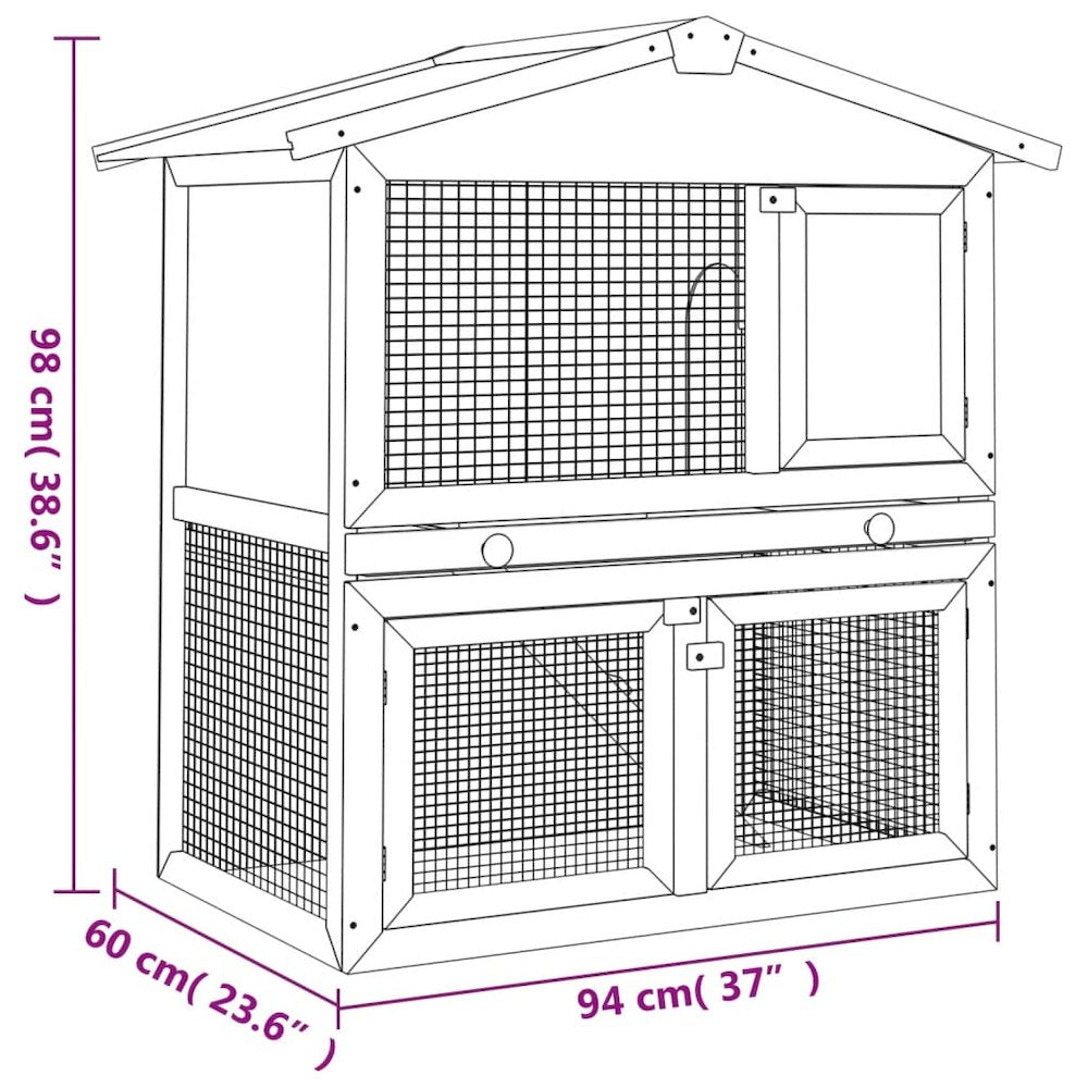 Rabbit Hutch Grey And White Solid Pine Wood, Powder-Coated Iron Mesh