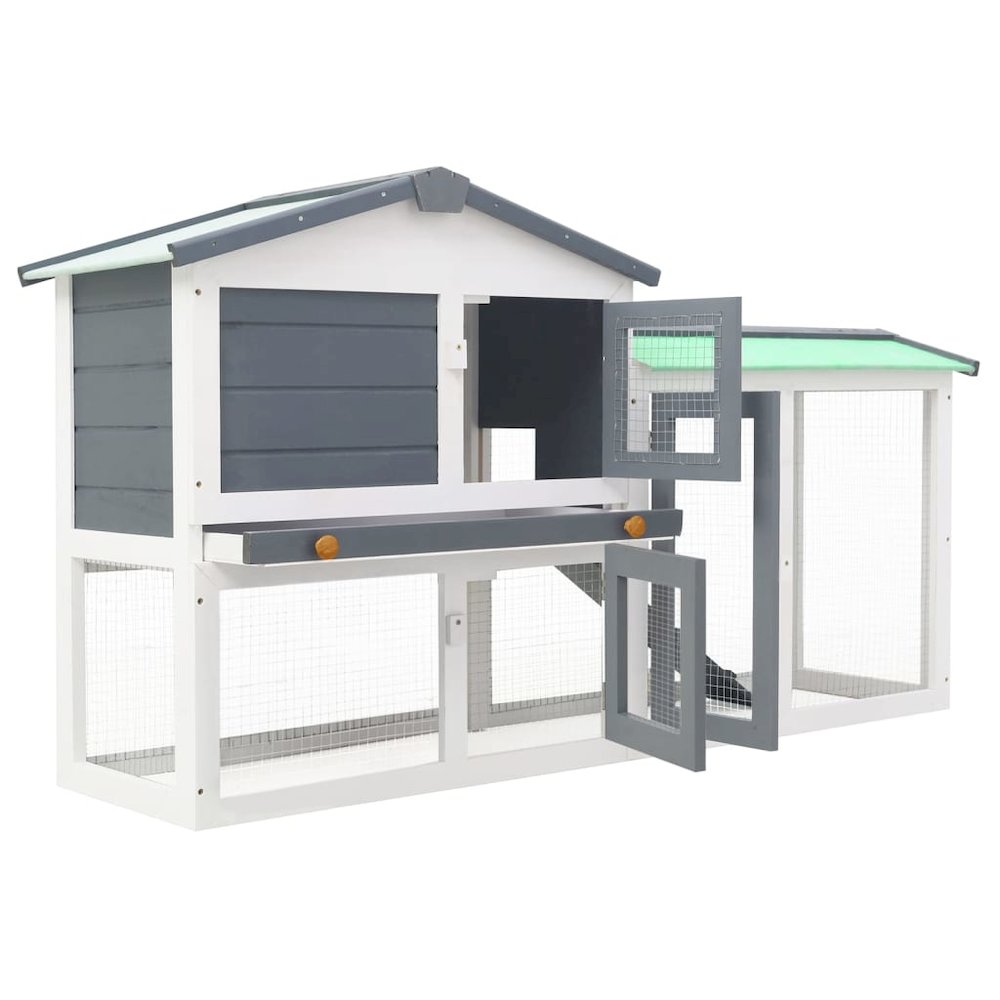 Rabbit Hutch White And Grey Solid Fir Wood Large