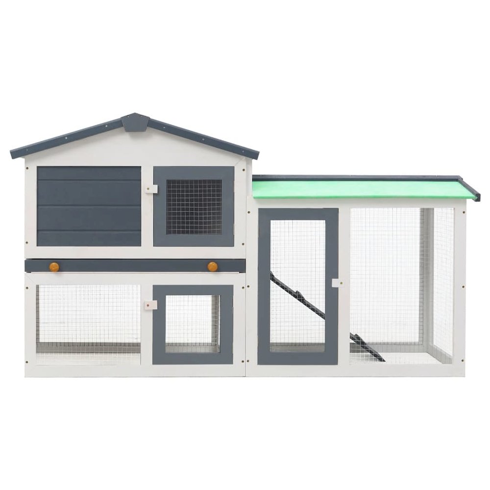 Rabbit Hutch White And Grey Solid Fir Wood Large