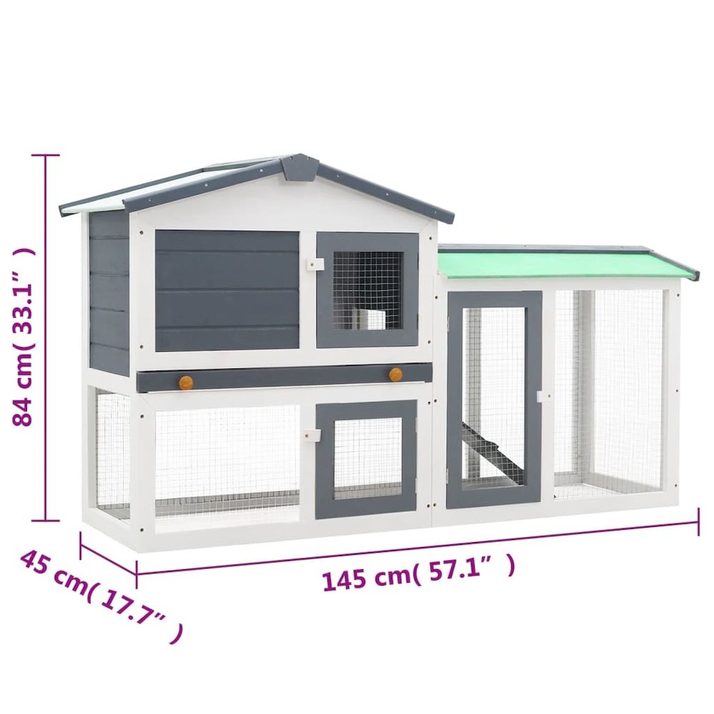 Rabbit Hutch White And Grey Solid Fir Wood Large