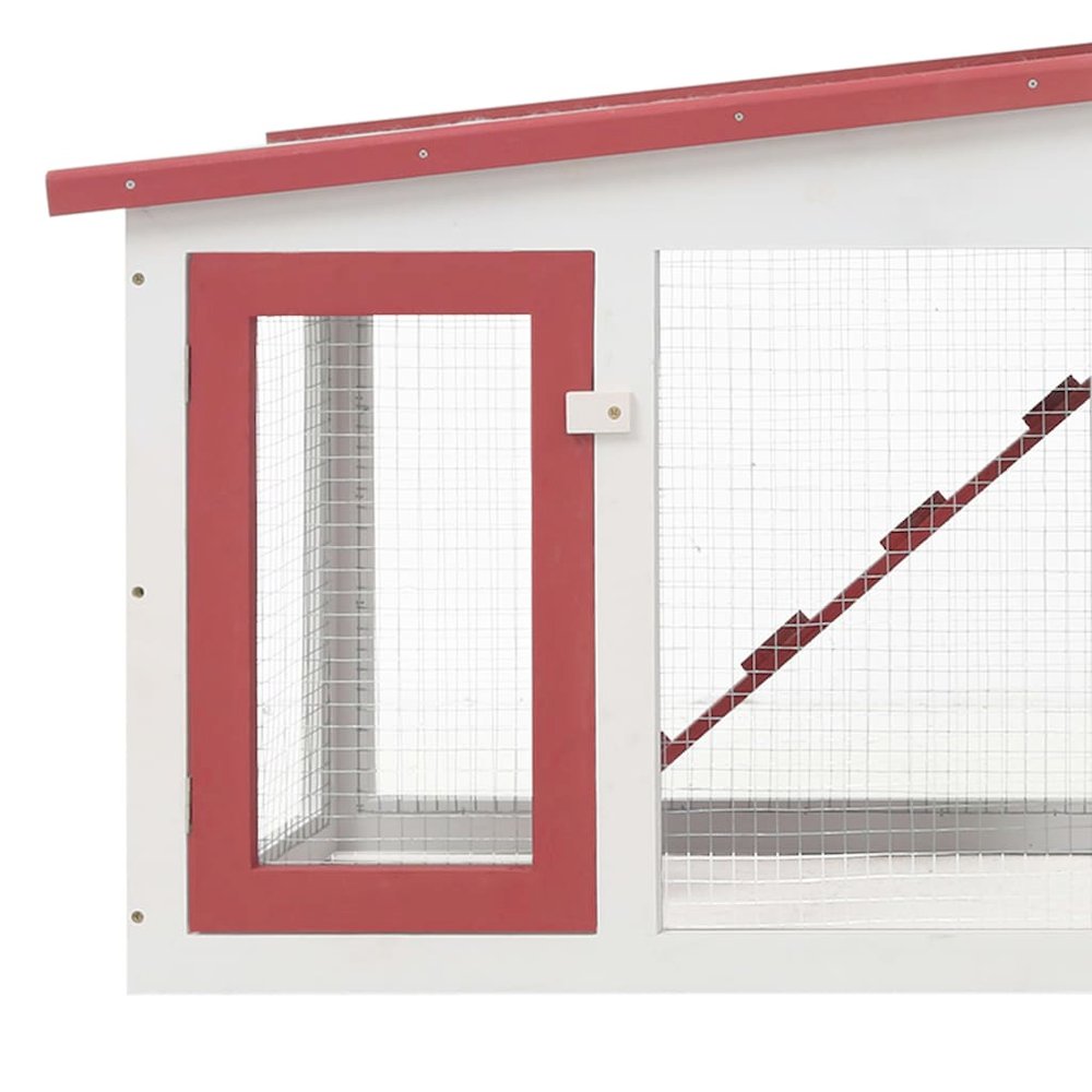 Rabbit Hutch Red Solid Fir Wood Large Rectangular