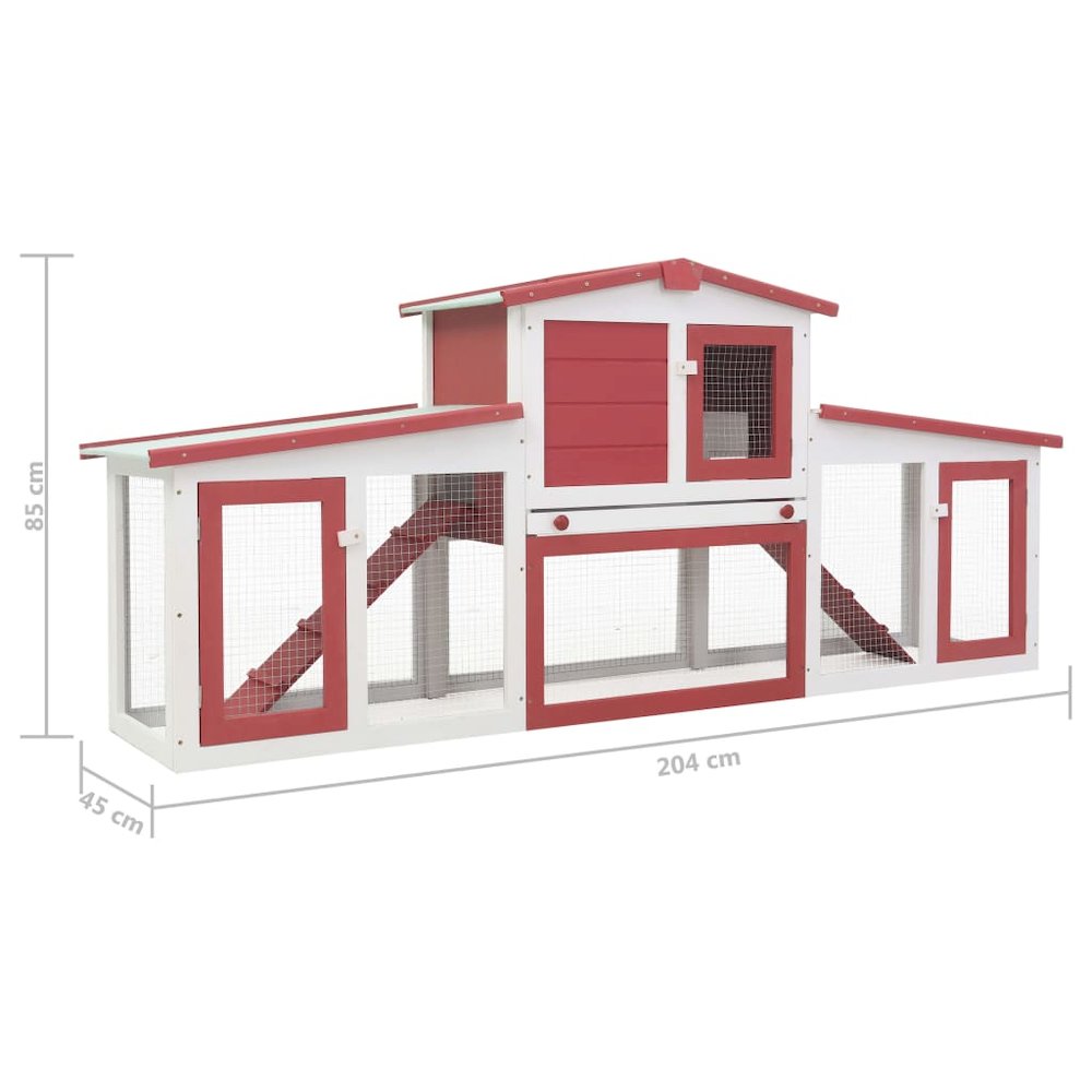 Rabbit Hutch Red Solid Fir Wood Large Rectangular